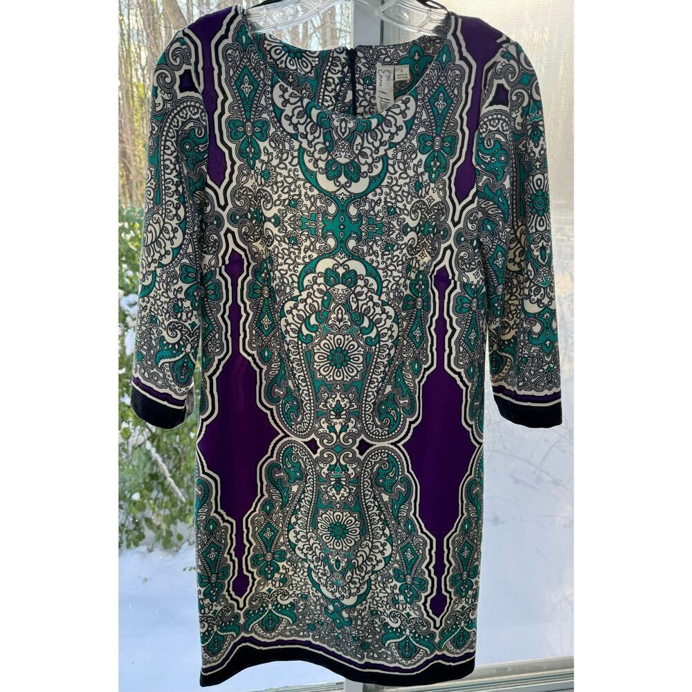 Emma & Michele 8 Purple & Green Paisley design dress.